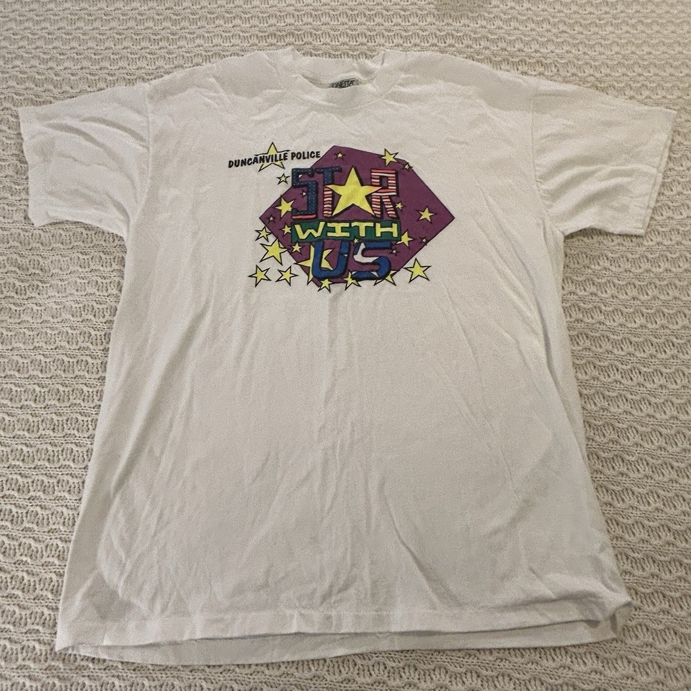 Vintage Duncanville Police Single Stitch White "Star With Us" Mens XL Tee